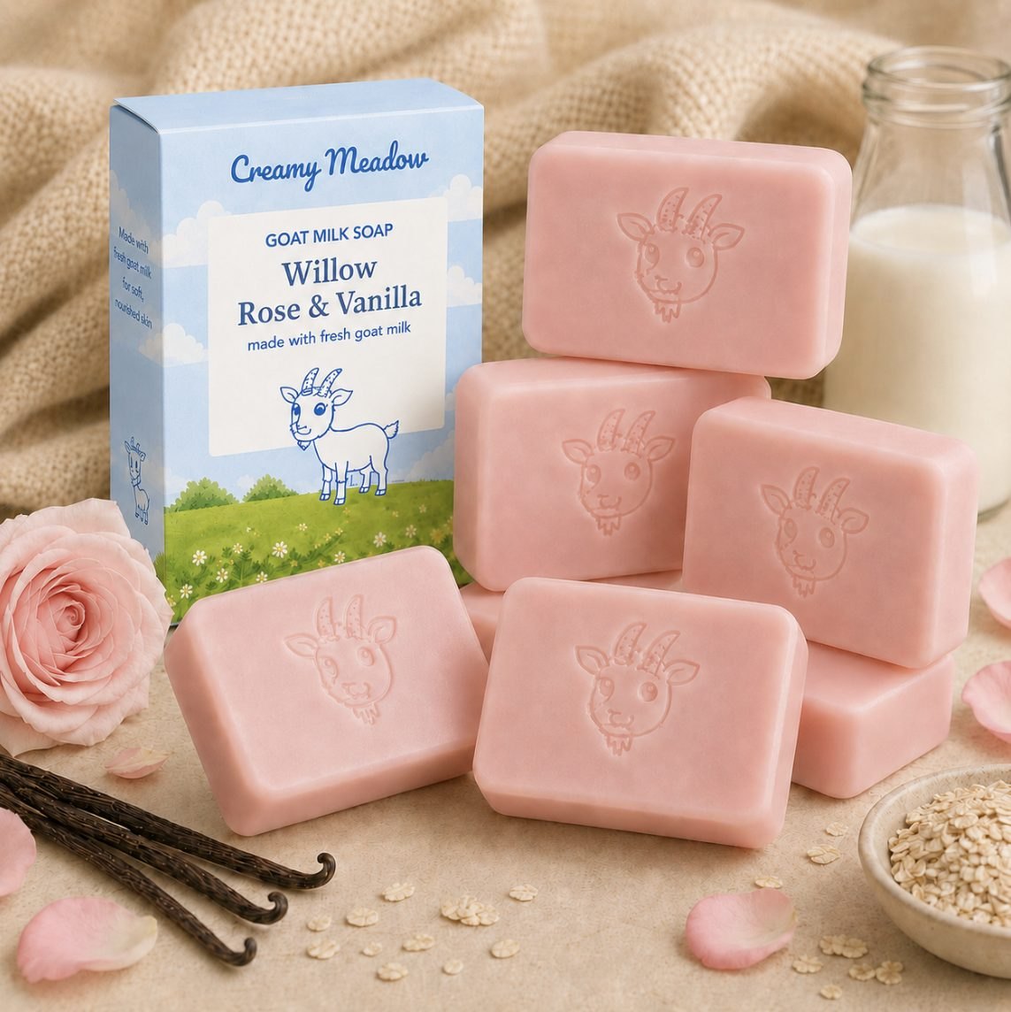 Rose Vanilla Goat Milk Soap | Soft, Silky Skin | Creamy Meadow