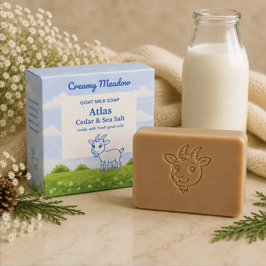 Cedar Sea Salt Goat Milk Soap | Natural Woodsy Bar | Creamy Meadow