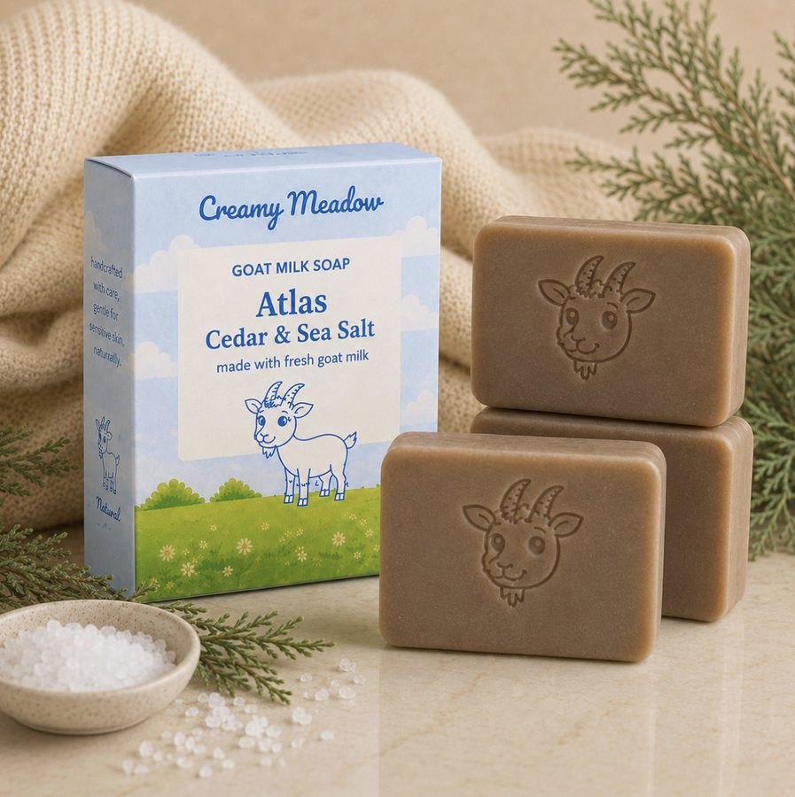 Cedar Sea Salt Goat Milk Soap | Natural Woodsy Bar | Creamy Meadow