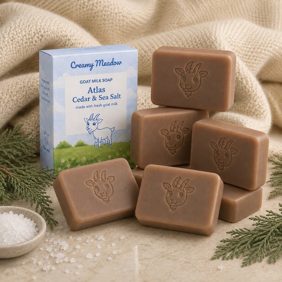 Cedar Sea Salt Goat Milk Soap | Natural Woodsy Bar | Creamy Meadow