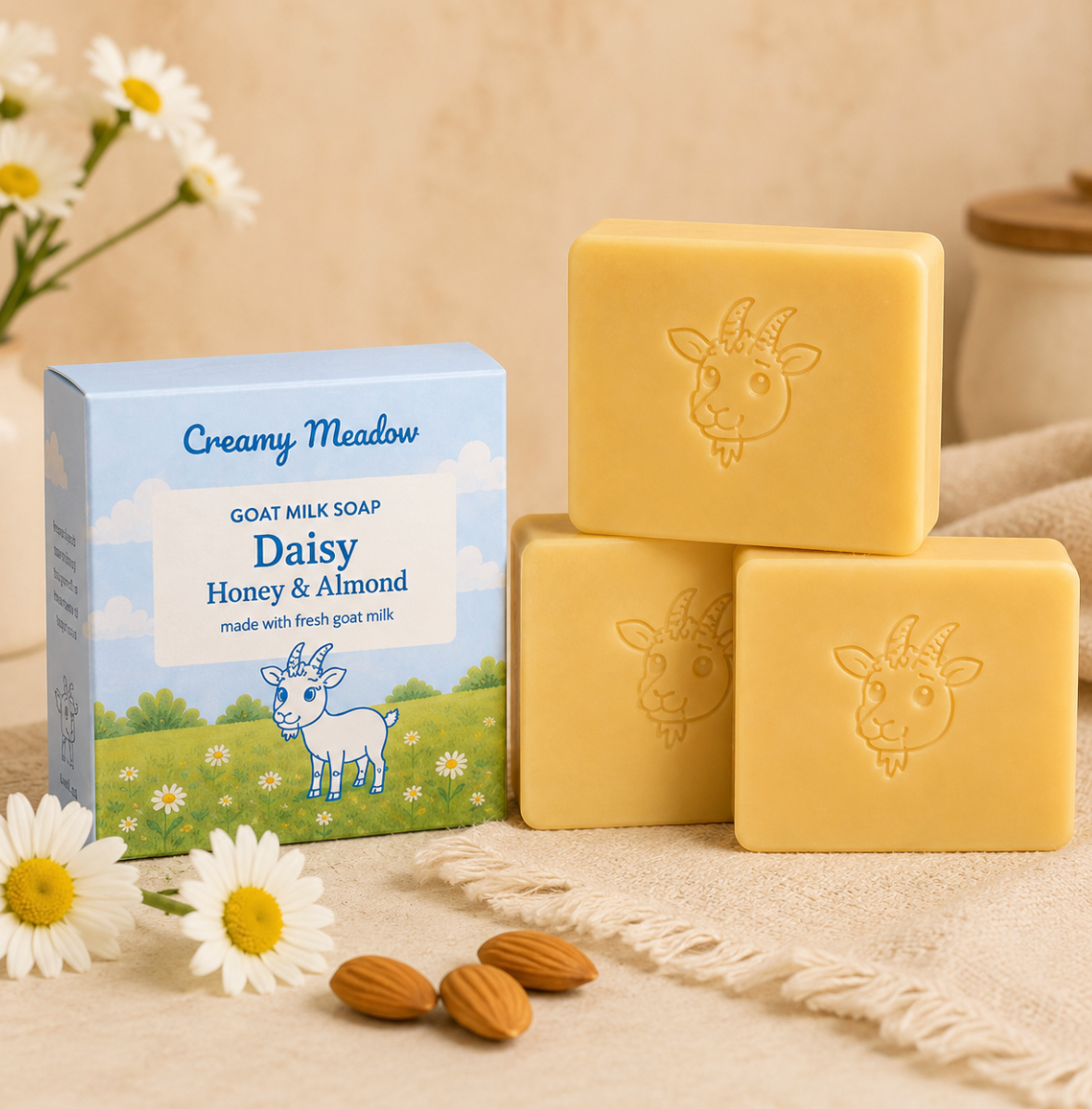 Honey Almond Goat Milk Soap | Softens Dry Skin | Creamy Meadow