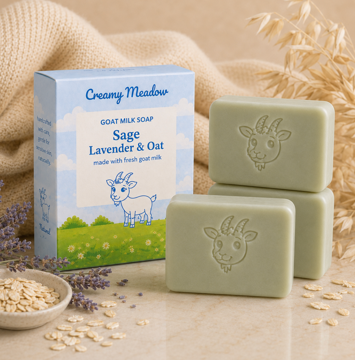 Lavender Oat Goat Milk Soap | Calming & Gentle | Creamy Meadow